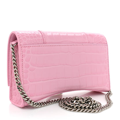 Balenciaga Shiny Calfskin Crocodile Embossed Hourglass Chain Bag Candy Pink 3 of 11