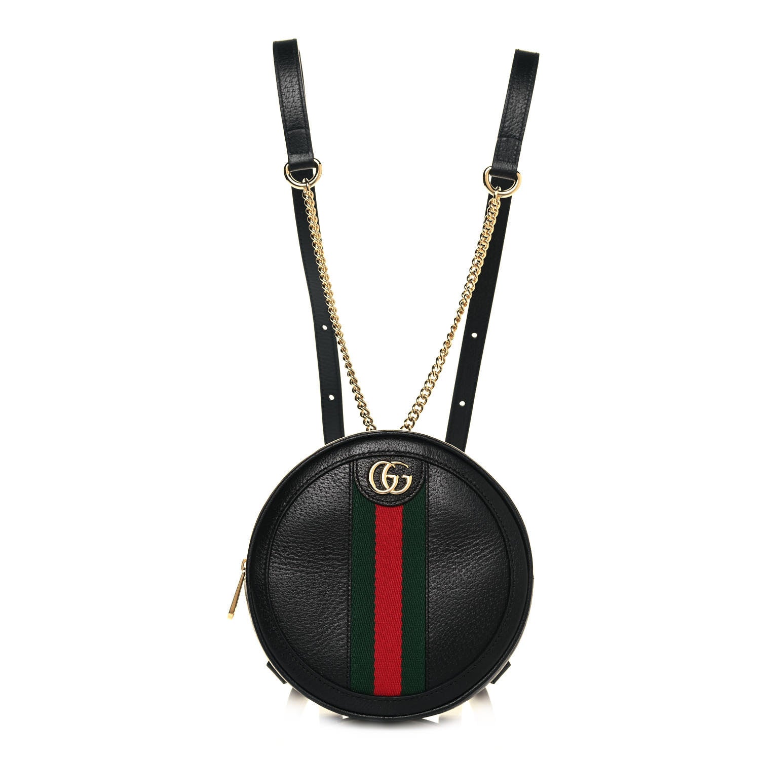 Gucci Grained Calfskin Web Mini Ophidia Round Backpack Black 1 of 8