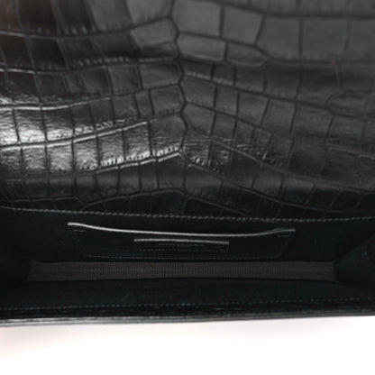 Saint Laurent Calfskin Crocodile Embossed Classic Kate Monogram Clutch Black 5 of 9