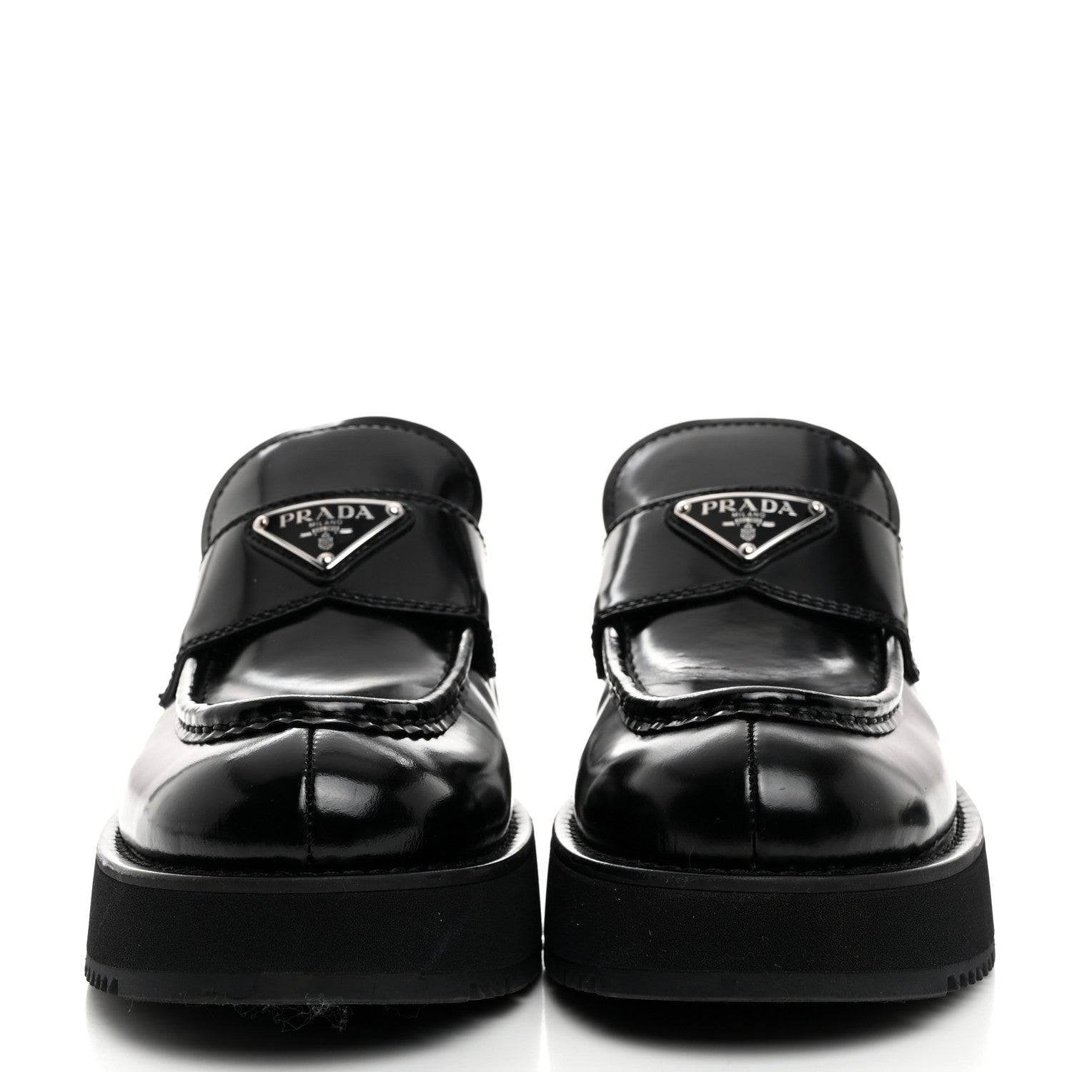 Prada Spazzolato Metal Triangle Logo Flatform 45mm Loafers 40 Black 2 of 9