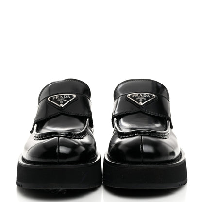 Prada Spazzolato Metal Triangle Logo Flatform 45mm Loafers 40 Black 2 of 9