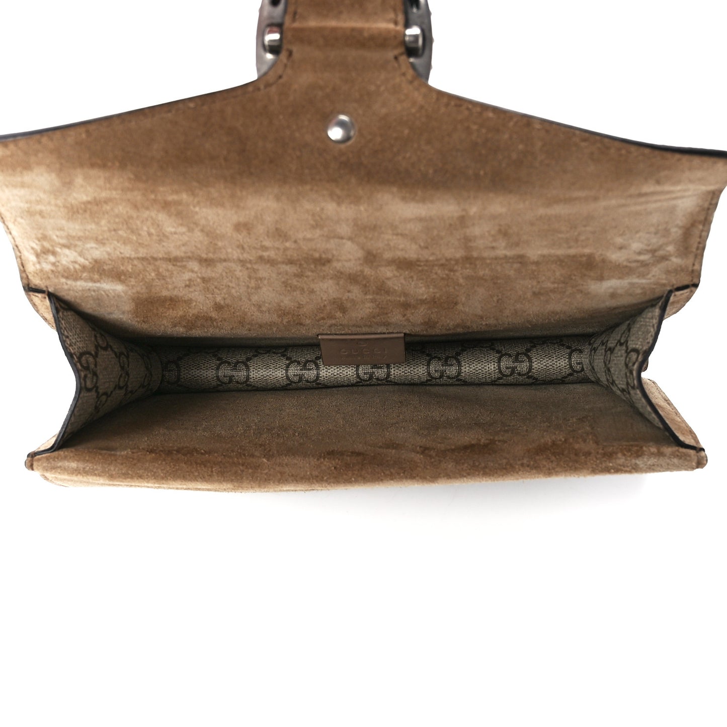 GG Supreme Monogram Suede Crystal Small Dionysus Shoulder Bag Beige Ebony Taupe