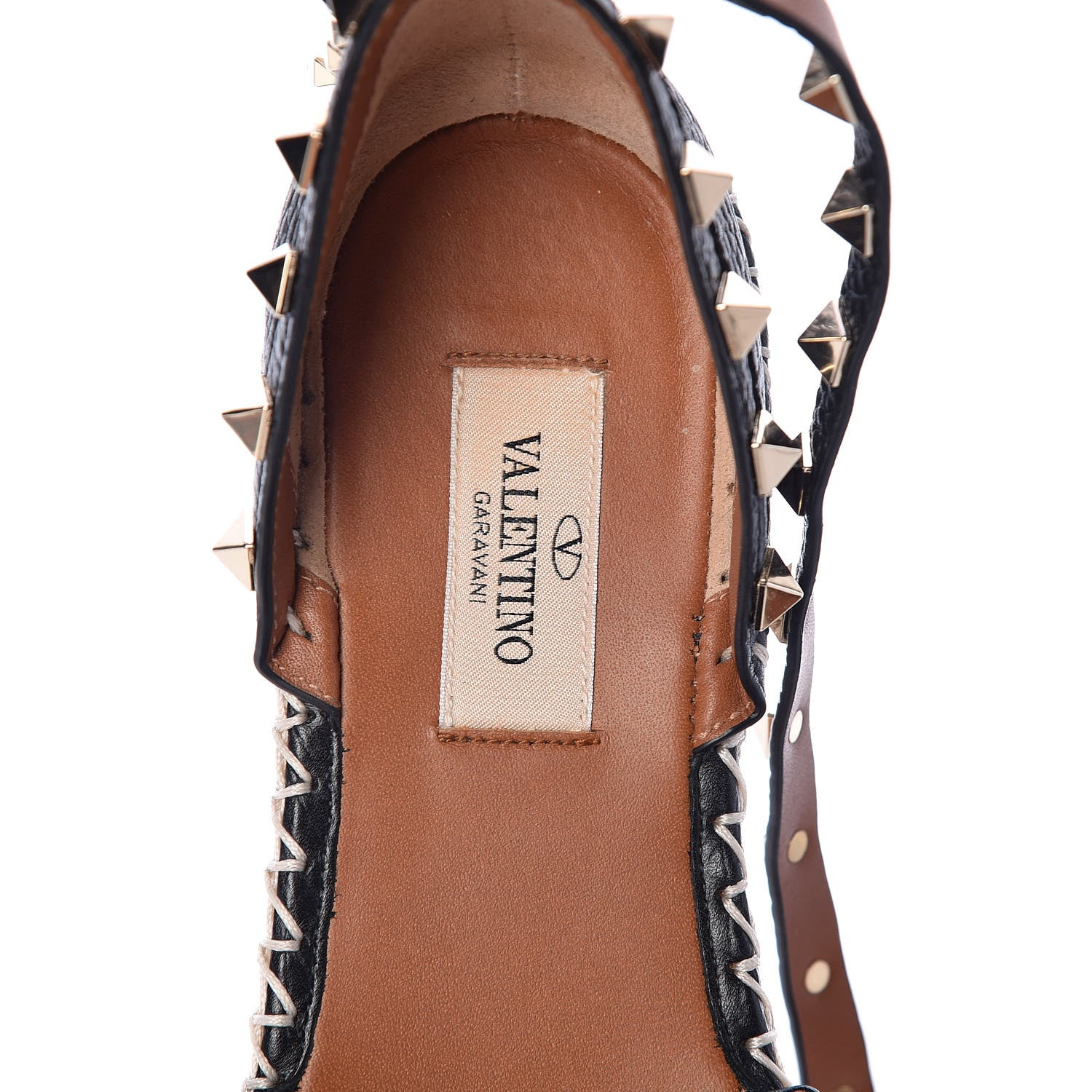 Valentino Garavani Grained Calfskin Rockstud Ankle Wrap Espadrille 20mm Flats 38 Black Light Cuir Natural 7 of 9