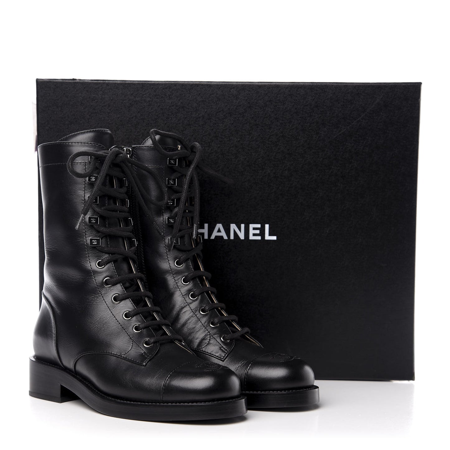 Lambskin Lace Up Combat Boots 36 Black