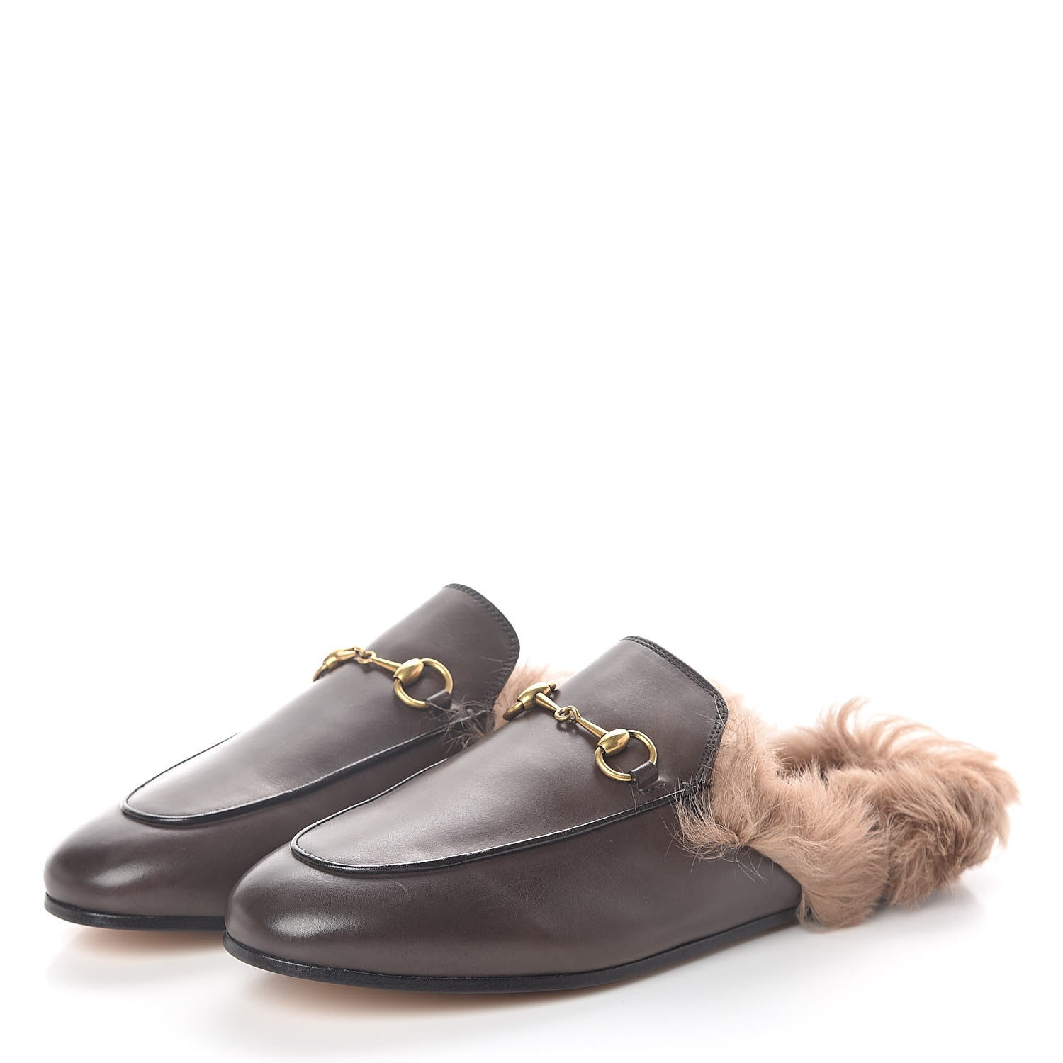 Gucci Calfskin Fur Womens Princetown Slippers 40 Brown 3 of 8