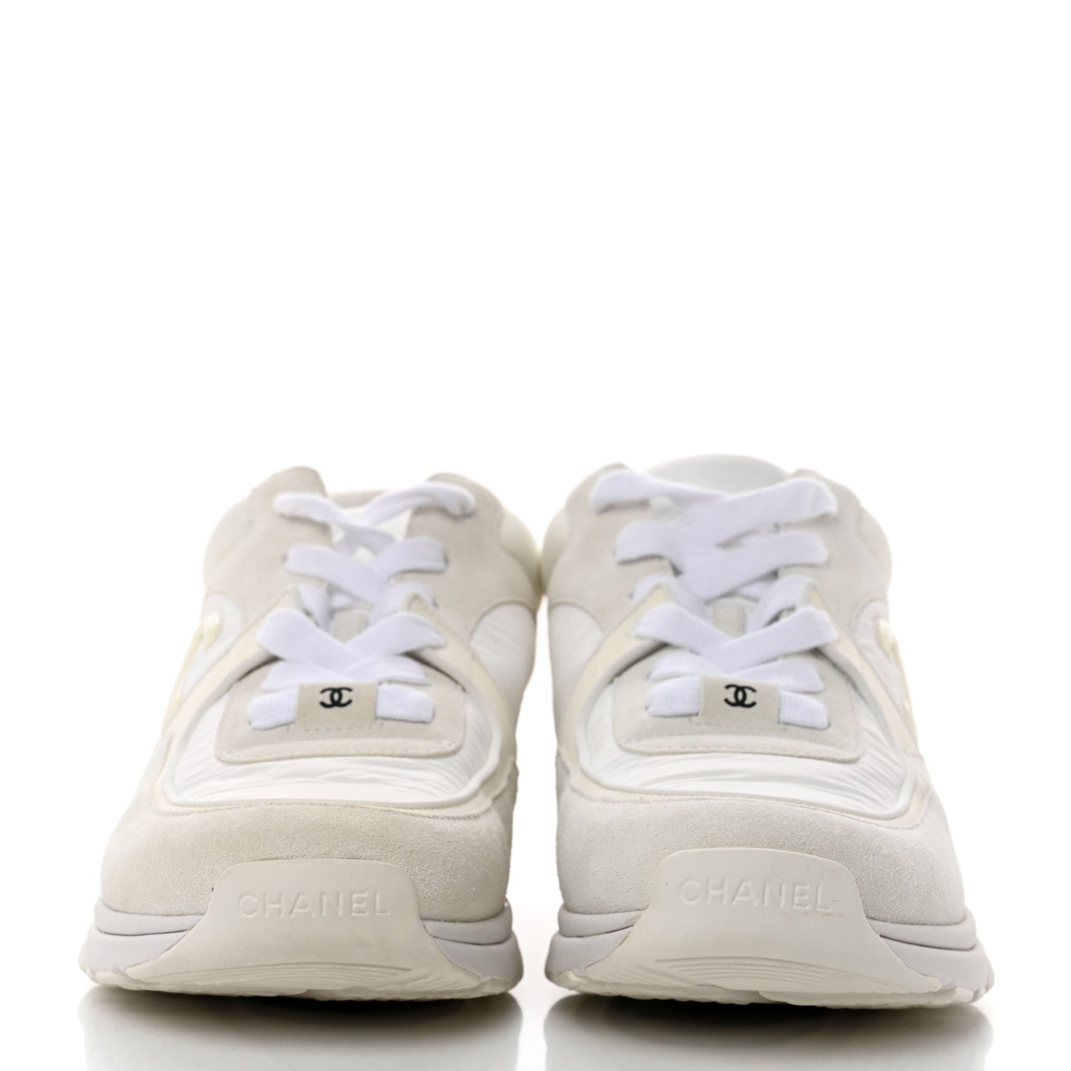 Chanel Suede Calfskin Fabric CC Sneakers 39.5 White 2 of 9