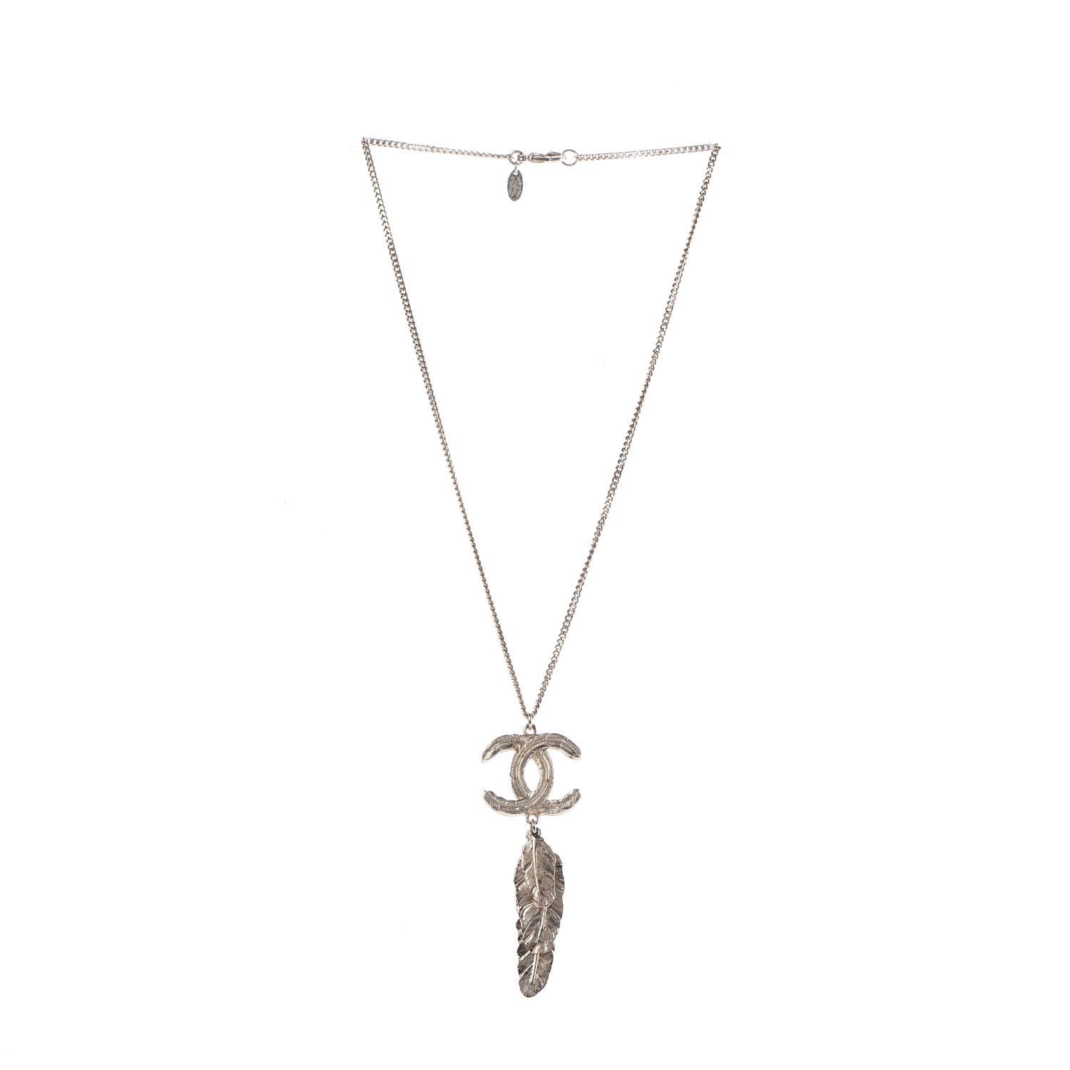 Chanel CC Leaf Pendant Necklace Gold 3 of 6