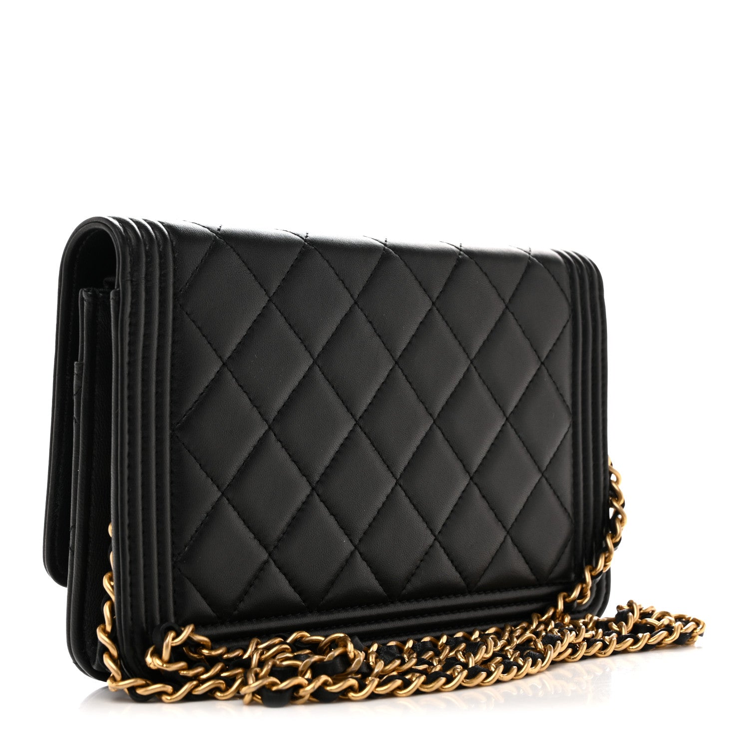 Chanel Lambskin Quilted Boy Wallet On Chain WOC Black 3 of 15