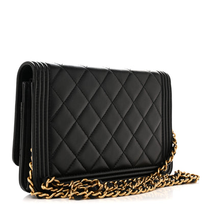 Chanel Lambskin Quilted Boy Wallet On Chain WOC Black 3 of 15