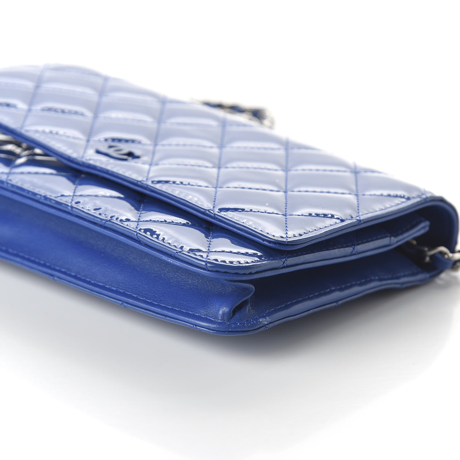 Chanel Patent Quilted Wallet On Chain WOC Blue 7 of 12