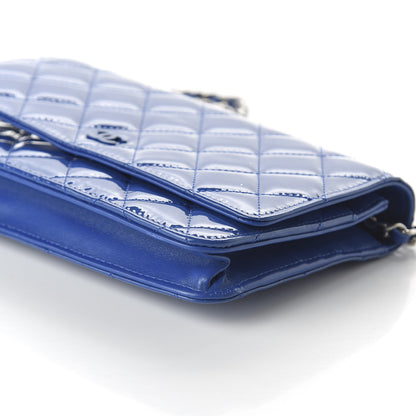 Chanel Patent Quilted Wallet On Chain WOC Blue 7 of 12