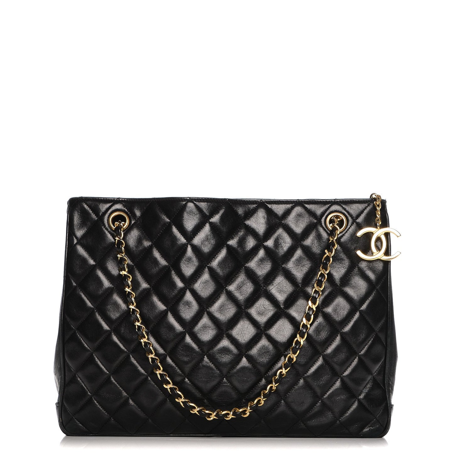 Lambskin Quilted Shopping Tote Black