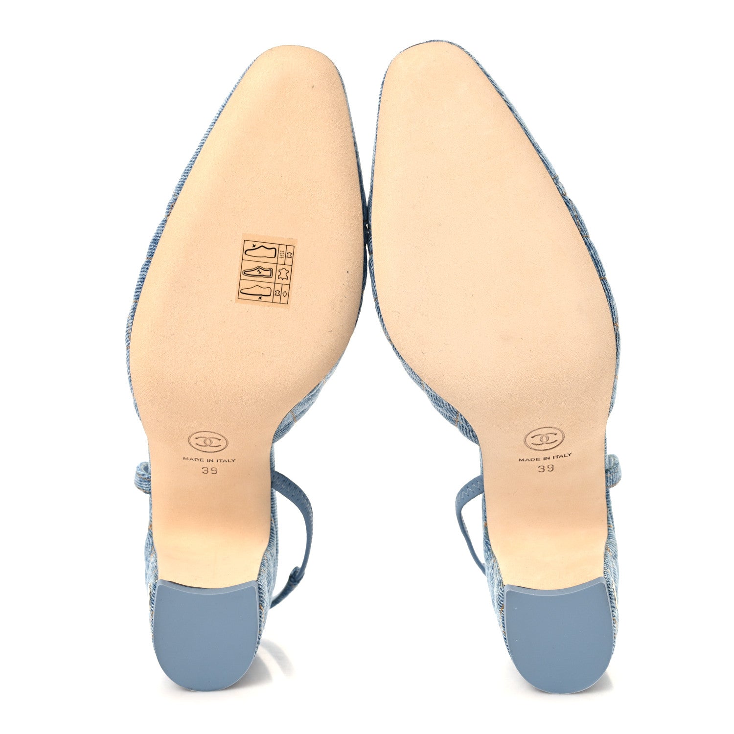 Chanel Printed Denim Cap Toe CC Slingback Pumps 39 Light Blue 6 of 10