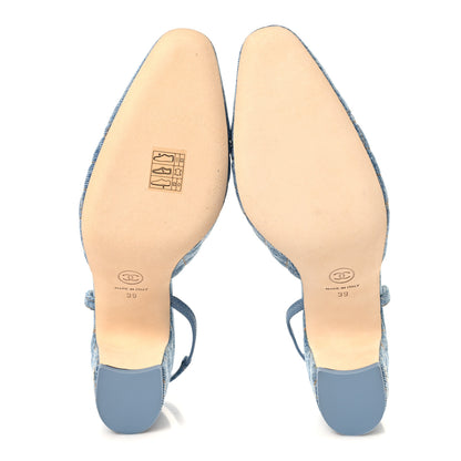 Chanel Printed Denim Cap Toe CC Slingback Pumps 39 Light Blue 6 of 10