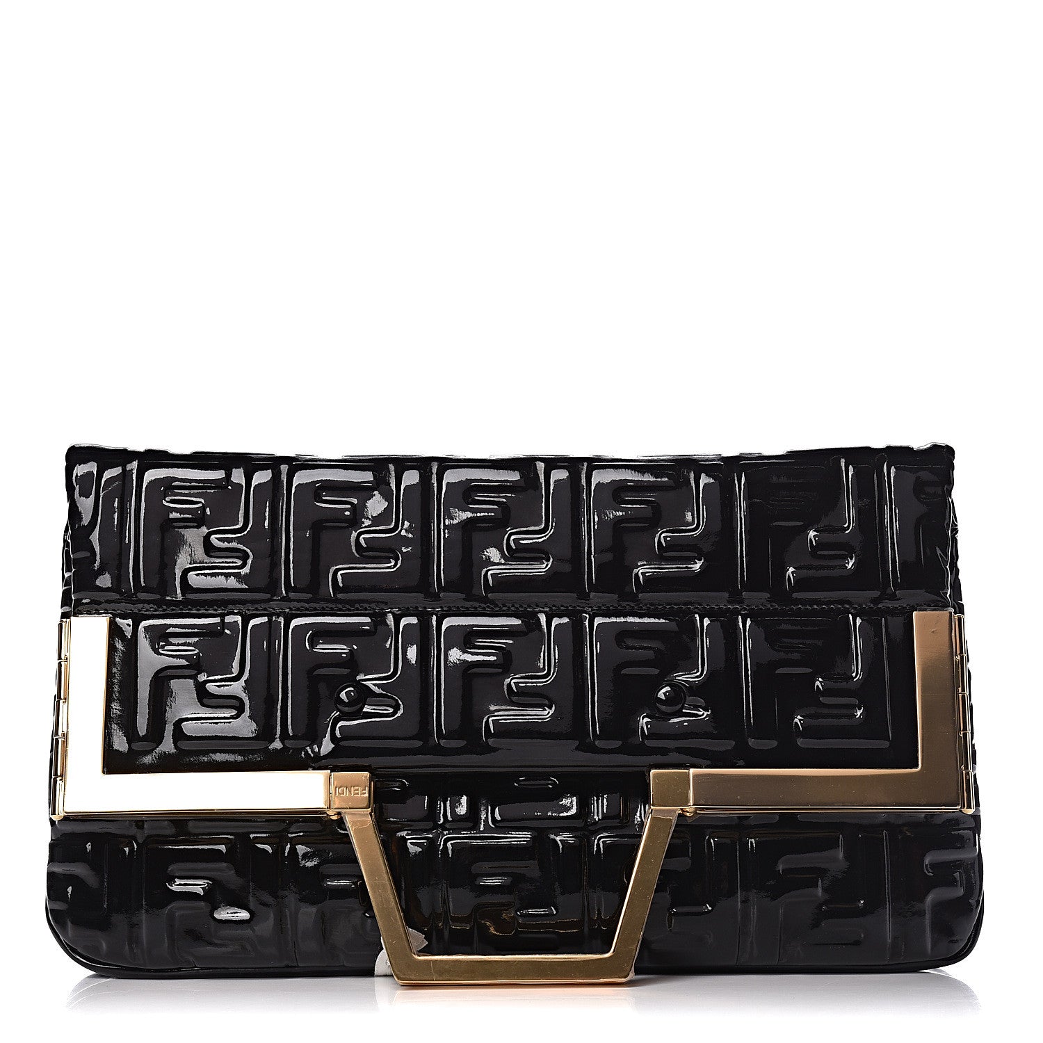 Fendi Patent FF 1974 Embossed Medium Shopping Flap Bag Black 3 of 13