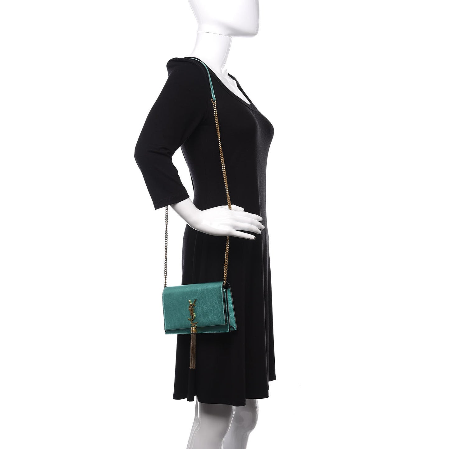 Laminated Calfskin Classic Monogram Kate Tassel Chain Wallet Green
