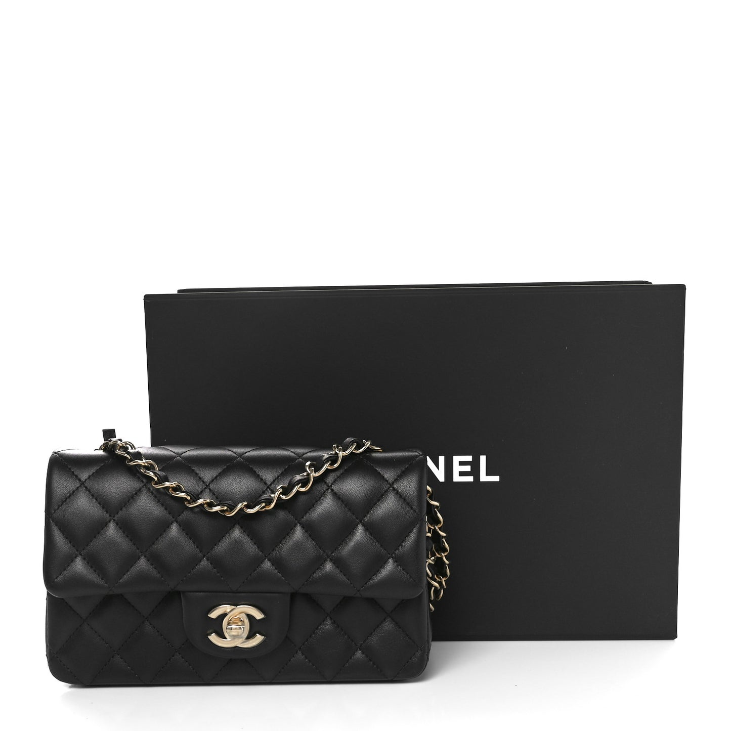 Lambskin Quilted Mini Rectangular Flap Black