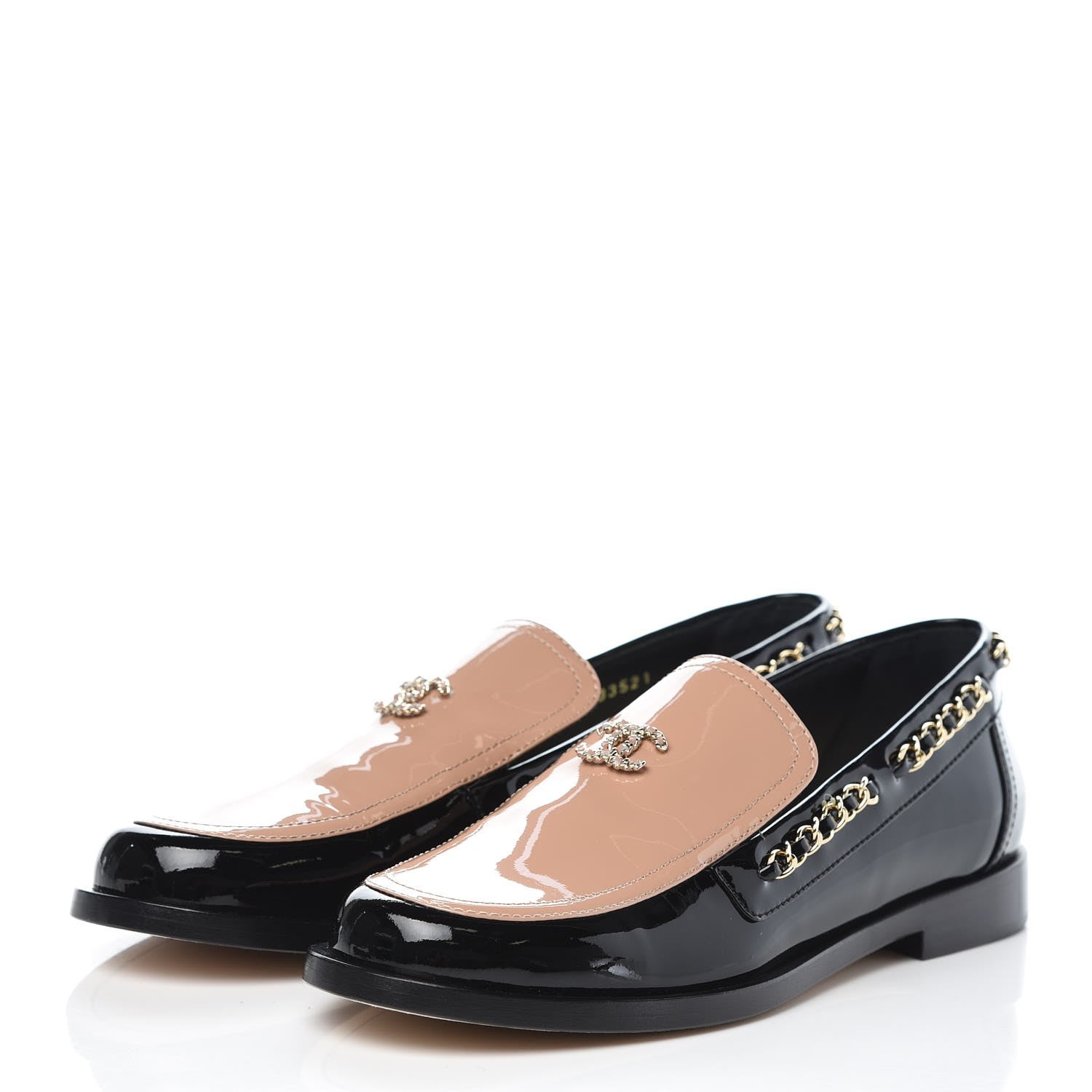Chanel Patent Calfskin CC Chain Mocassin Loafers 39 Black Beige 3 of 9