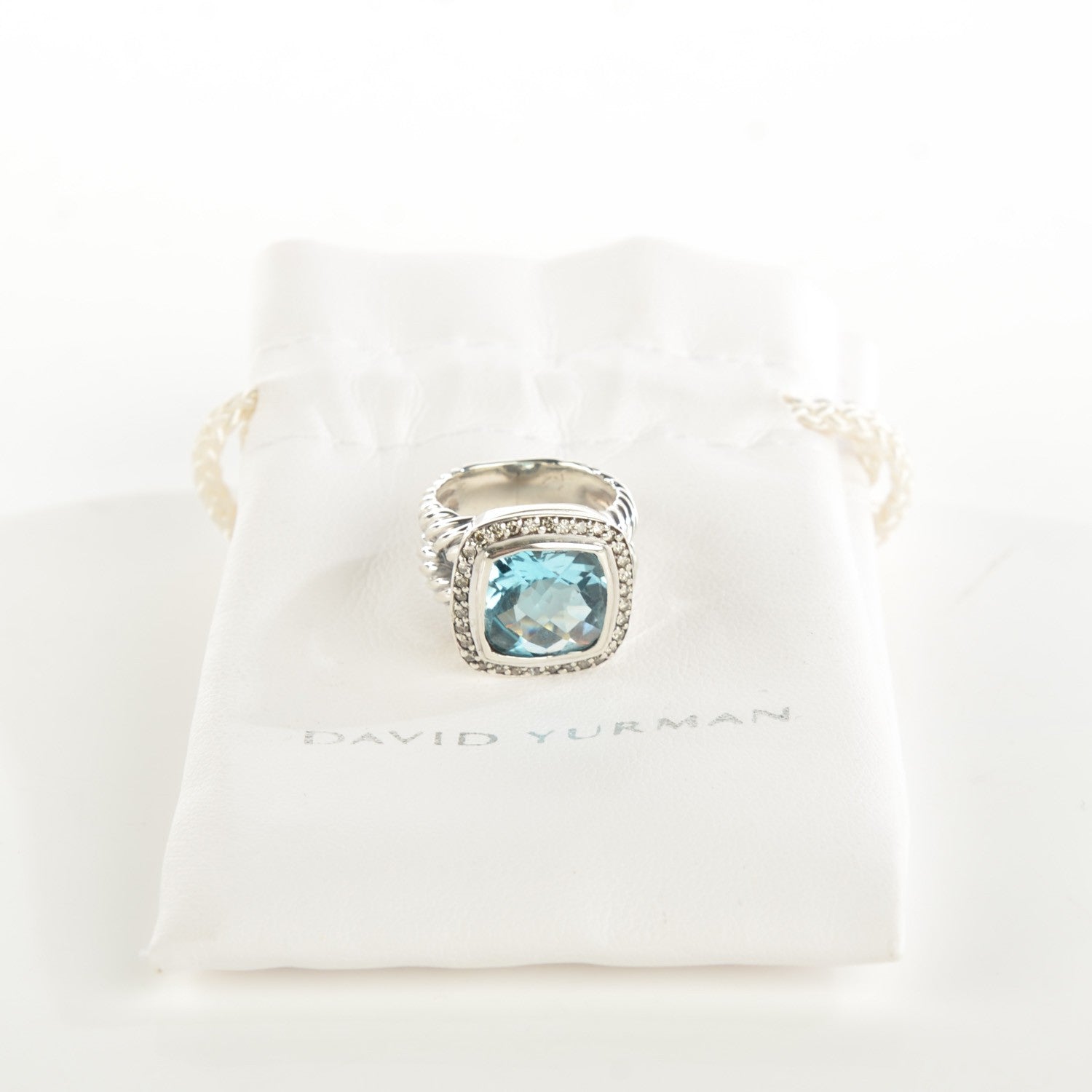 David Yurman Sterling Silver Diamond Blue Topaz 11mm Albion Ring 48 4.5 5 of 5