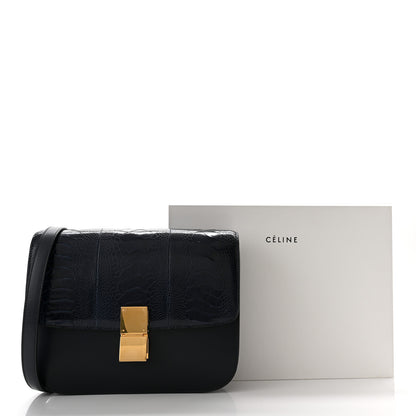 Celine Ostrich Leg Medium Classic Box Flap Bag Dark Blue 12 of 12