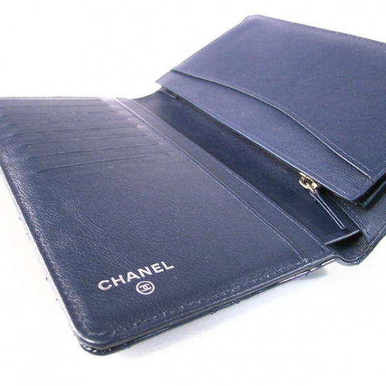 Quilted Patent Flat Wallet Blue