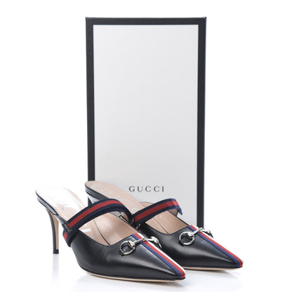 Gucci Malaga Kid Sylvie Web Cross Strap Mid-Heel Slides 39.5 Black 8 of 8