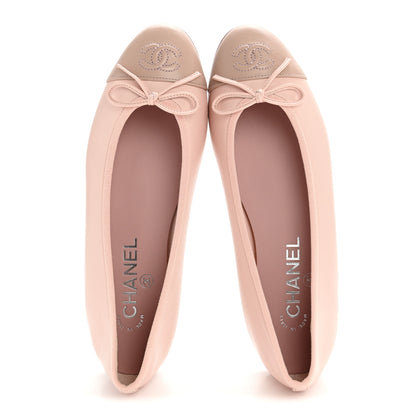 Chanel Lambskin Cap Toe CC Ballerina Flats 37 Light Pink Dark Pink 2 of 10