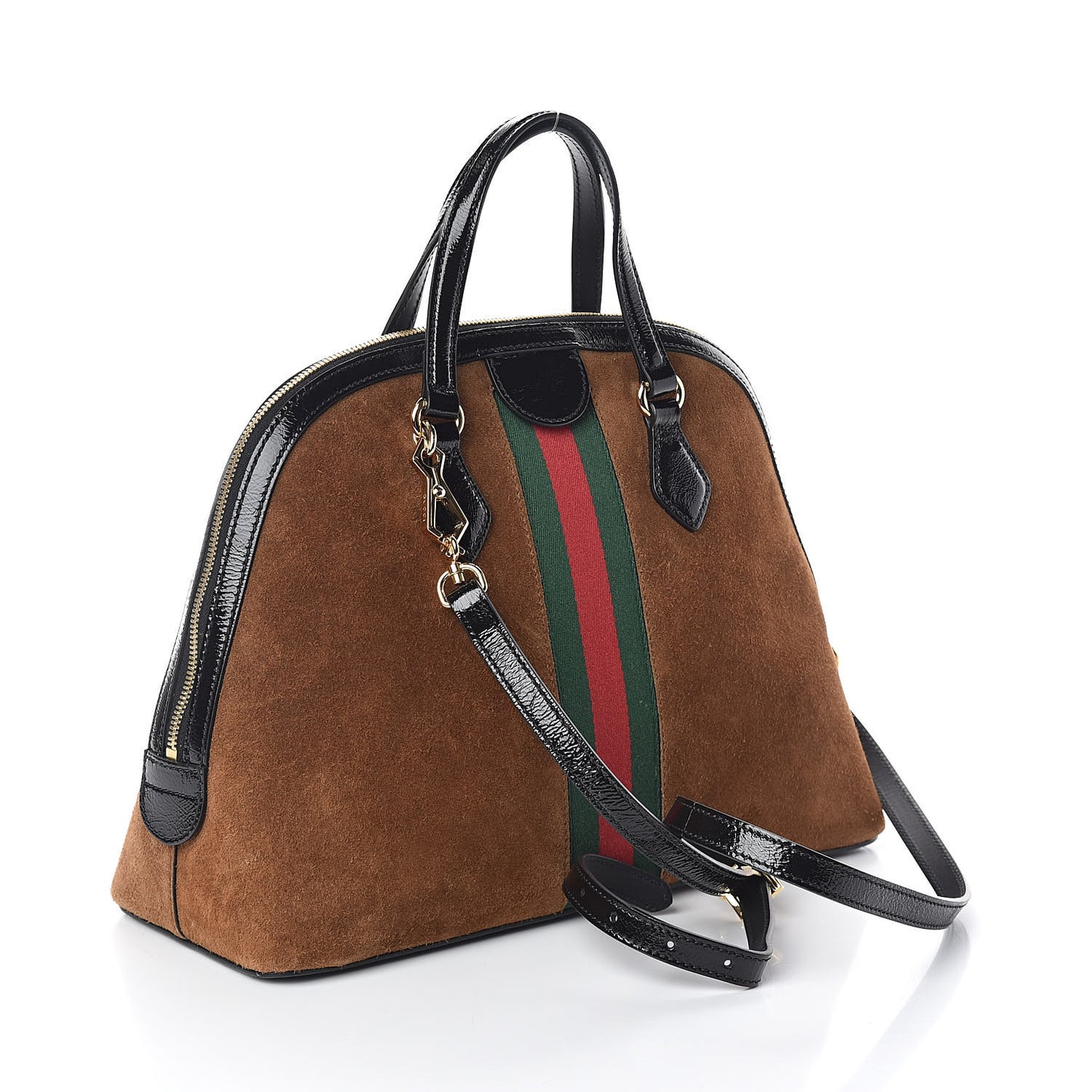 Suede Patent Web Medium Ophidia Top Handle Dome Bag Nocciola Black