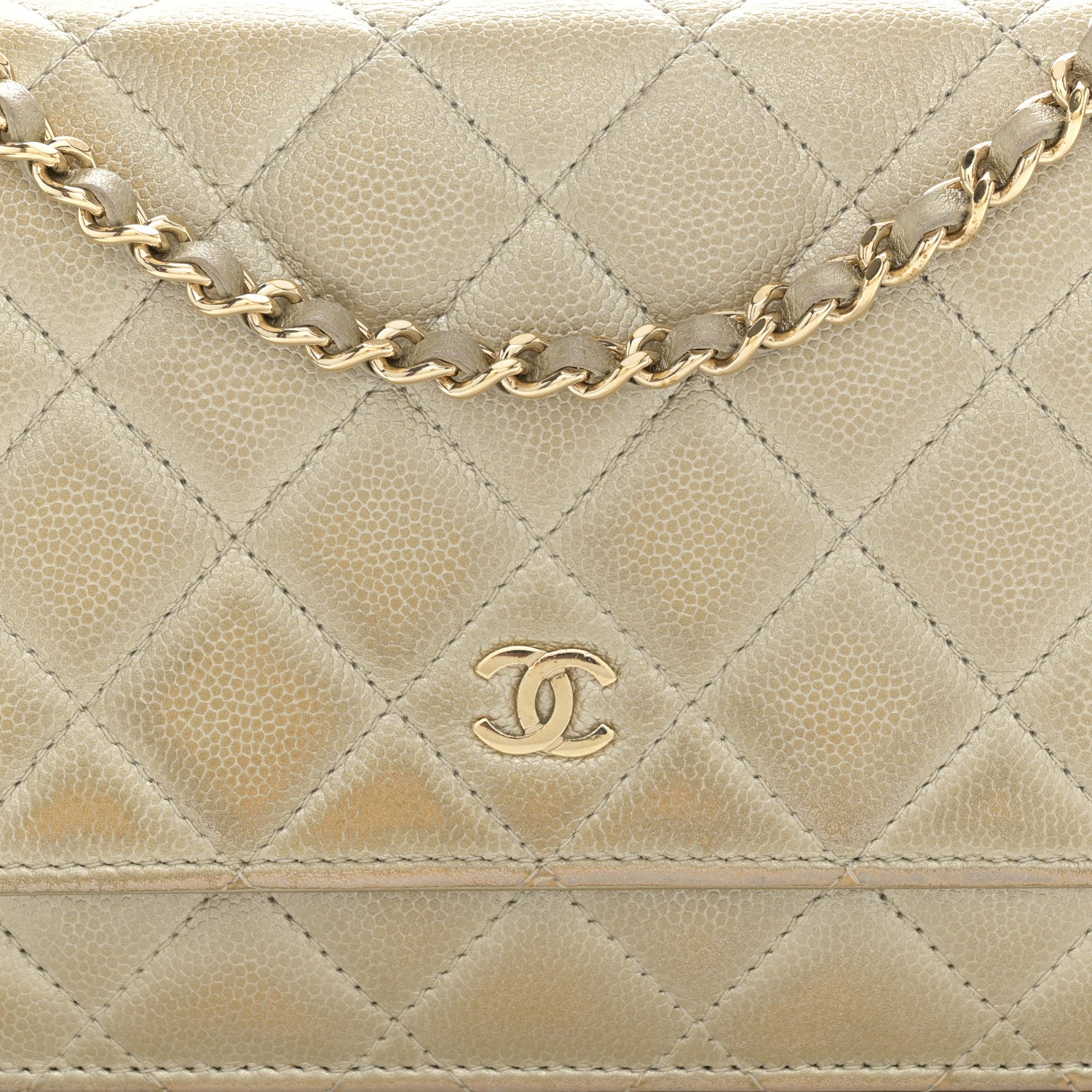 Chanel Metallic Caviar Quilted Wallet On Chain WOC Light Gold 10 of 15