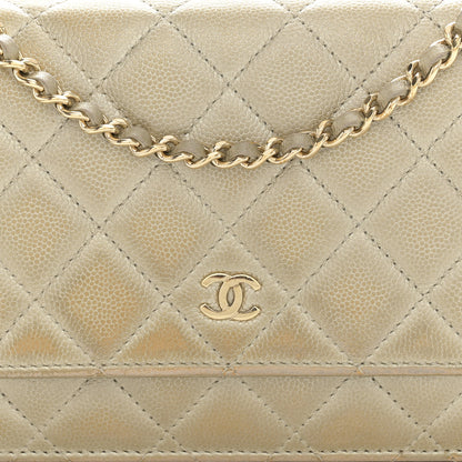 Chanel Metallic Caviar Quilted Wallet On Chain WOC Light Gold 10 of 15