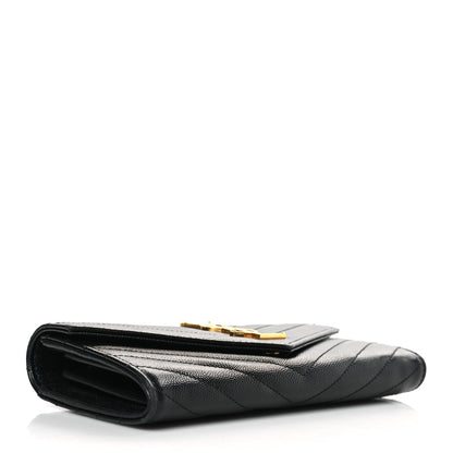 Saint Laurent Grain De Poudre Matelasse Chevron Monogram Flap Wallet Black 4 of 8