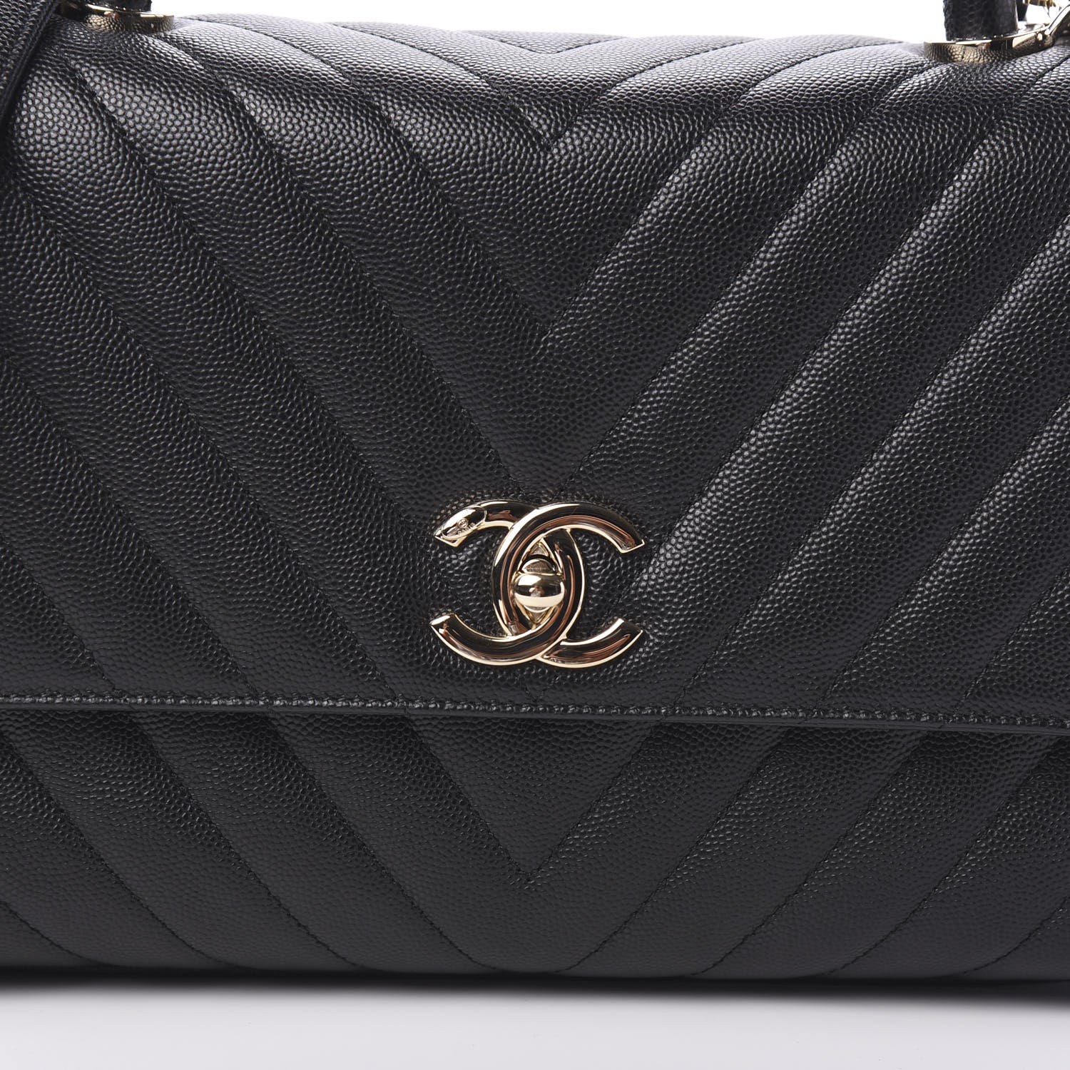 Chanel Caviar Chevron Quilted Small Coco Handle Flap Black 9 of 10