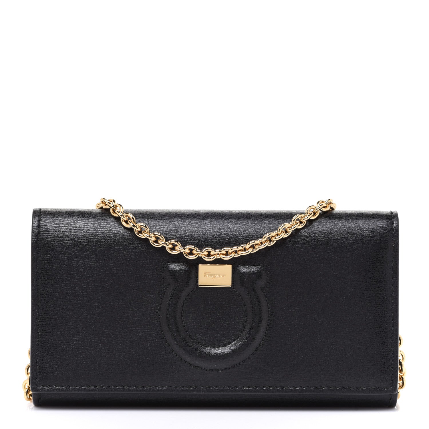 Salvatore Ferragamo Calfskin City Wallet On Chain Black 1 of 7
