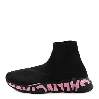 Balenciaga Recycled Knit Womens Speed Graffiti Sneakers 39 Black Pink 1 of 10