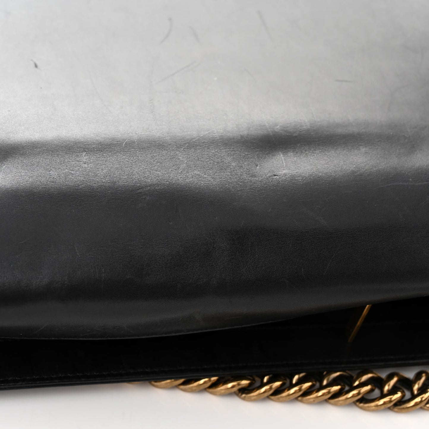 Glazed Calfskin Large Boy Flap Black