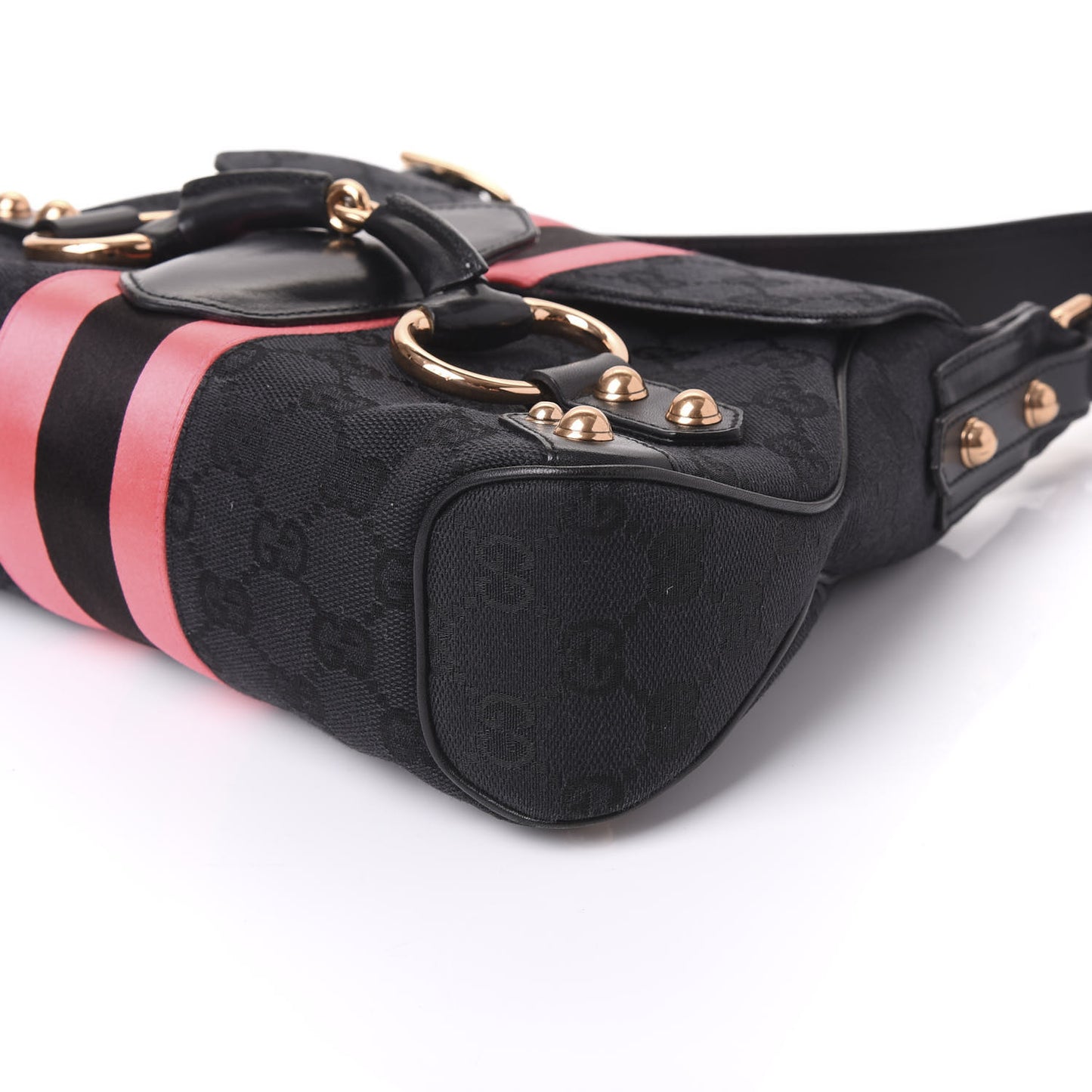 Monogram Horsebit Web Flap Bag Black Pink