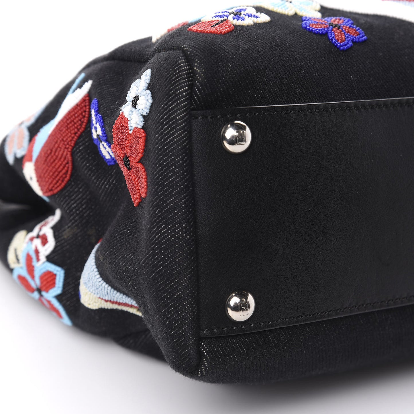Denim Vitello Dolce QuTweet Beaded Medium Peekaboo Iconic Satchel Dark Blue Multicolor Black