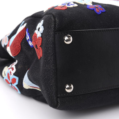 Fendi Denim Vitello Dolce QuTweet Beaded Medium Peekaboo Iconic Satchel Dark Blue Multicolor Black 6 of 11