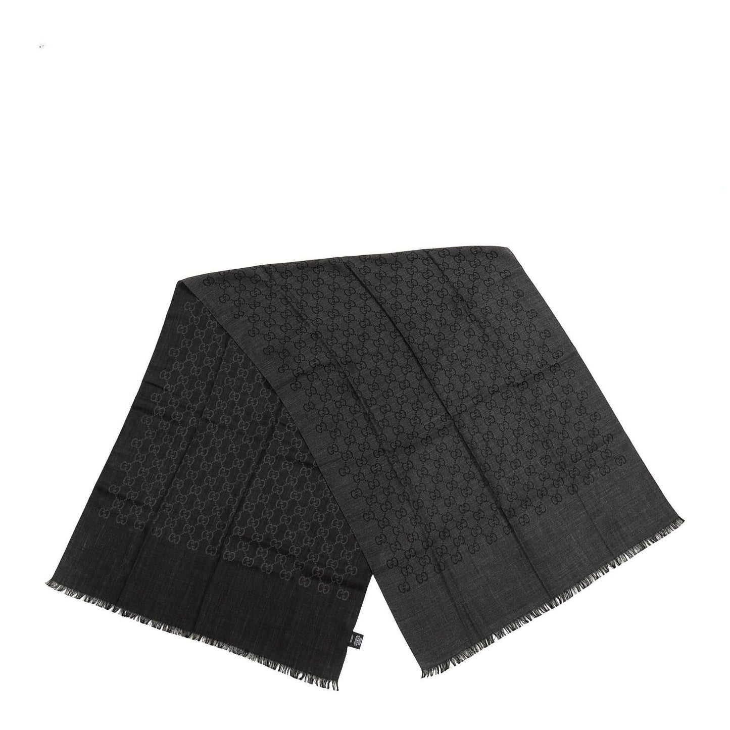 Wool Monogram Fringe Scarf Anthracite Black