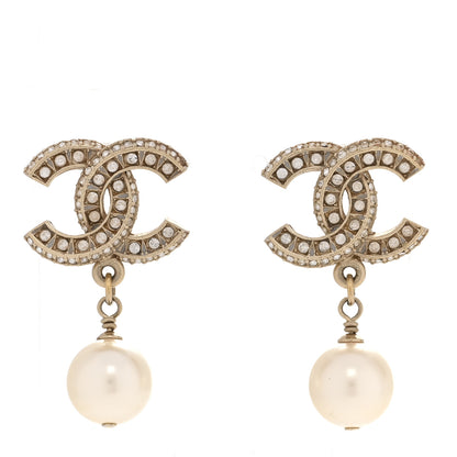 Chanel Crystal Pearl CC Drop Earrings Gold 1 of 6