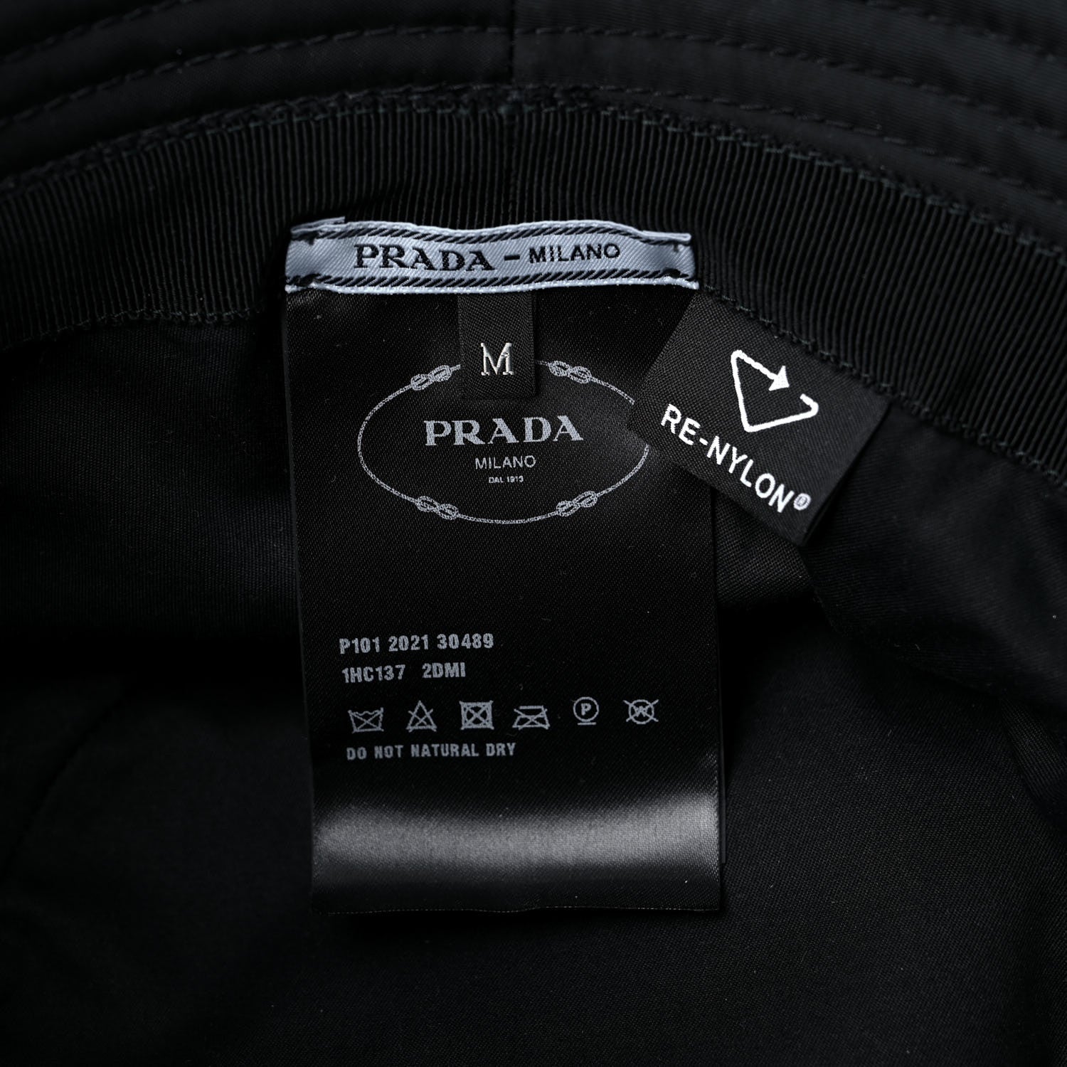 Prada Re-Nylon Metal Triangle Logo Womens Bucket Hat M Black 7 of 7