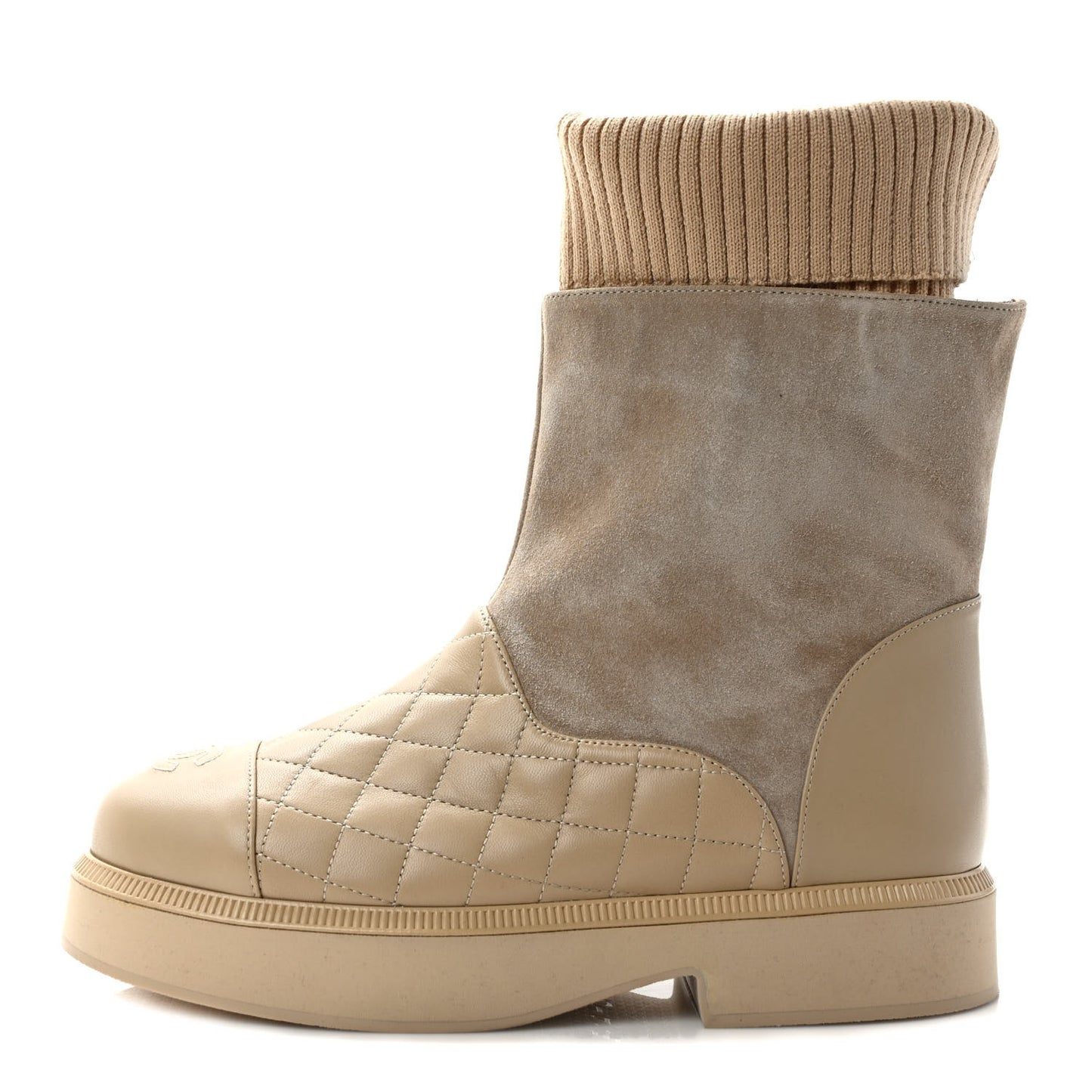 Suede Lambskin Calfskin Knit Womens Ankle Boots 37 Beige