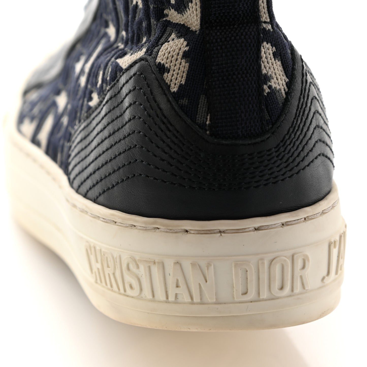 Technical Knit Calfskin Oblique Womens Walk'n Dior High Top Sneakers 37 Deep Blue