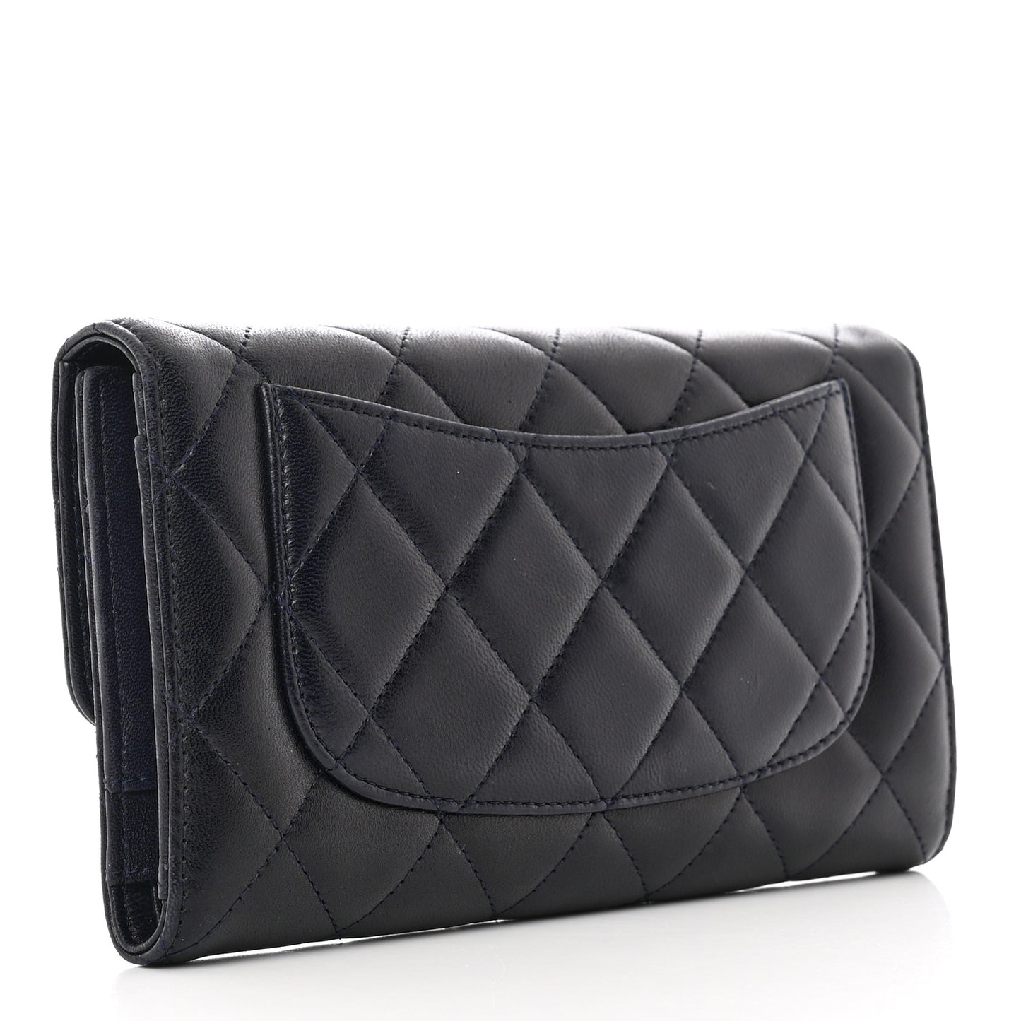 Lambskin Quilted Large Flap Wallet Navy