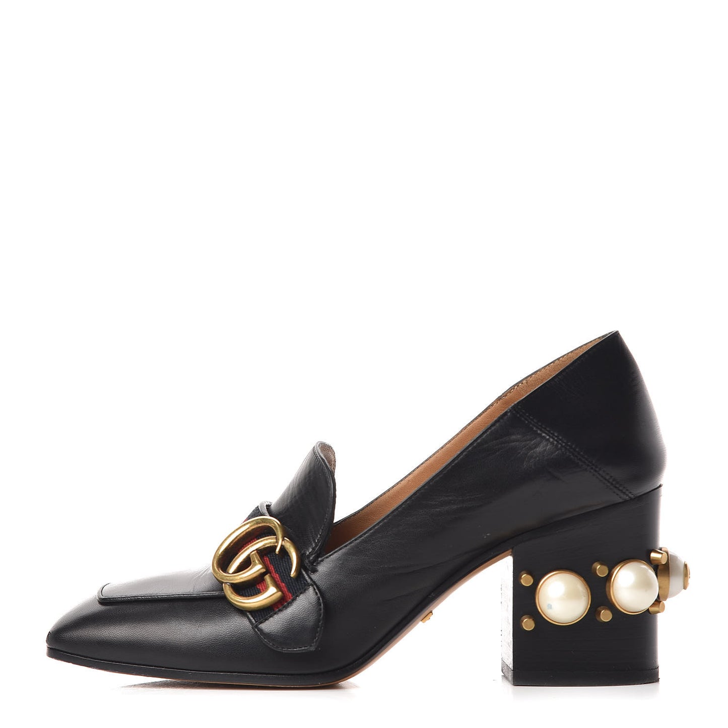 Malaga Kid Web Pearl Embellished Peyton 75mm Loafer Pumps 36.5 Black