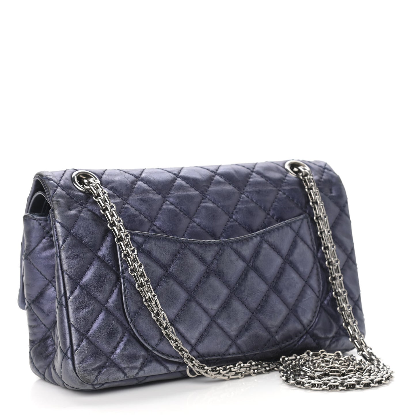 Metallic Aged Calfskin Quilted 2.55 Reissue 225 Flap Blue