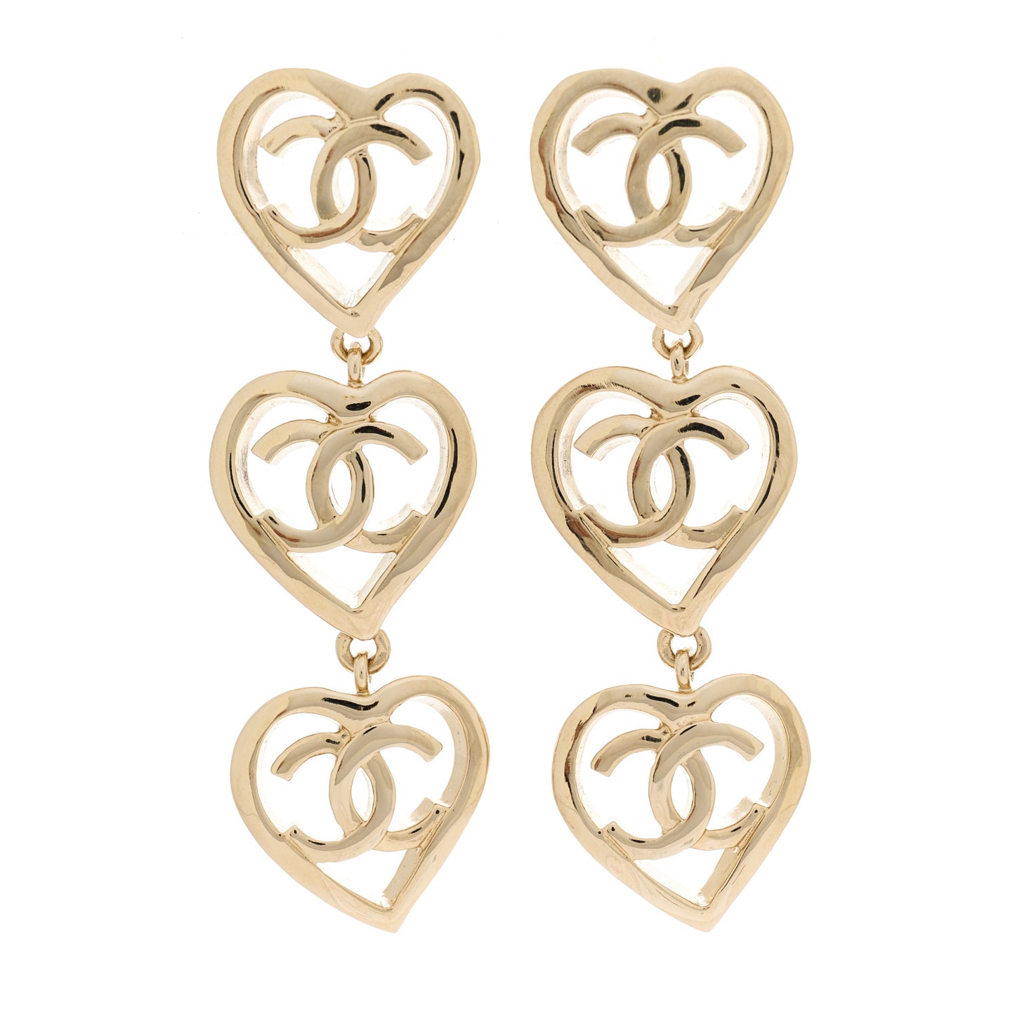 Metal CC Triple Heart Coco In Love Drop Earrings Gold