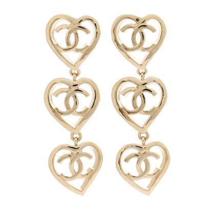 Chanel Metal CC Triple Heart Coco In Love Drop Earrings Gold 1 of 5