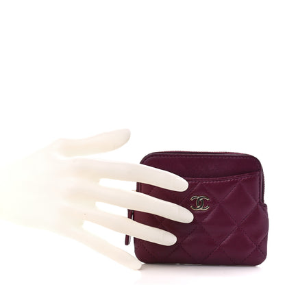 Chanel Lambskin Quilted Zip Card Holder Wallet Burgundy 2 of 11