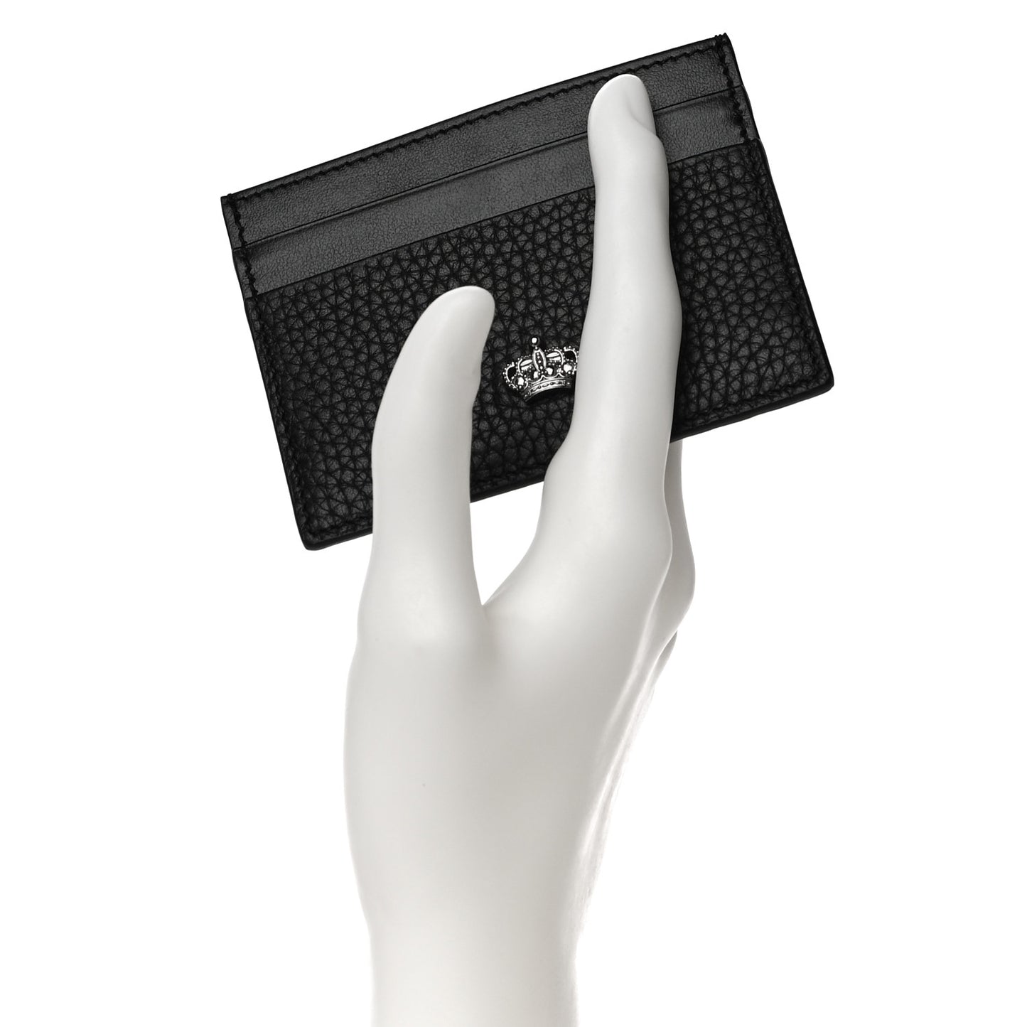 Grained Deerskin Crown Card Holder Black